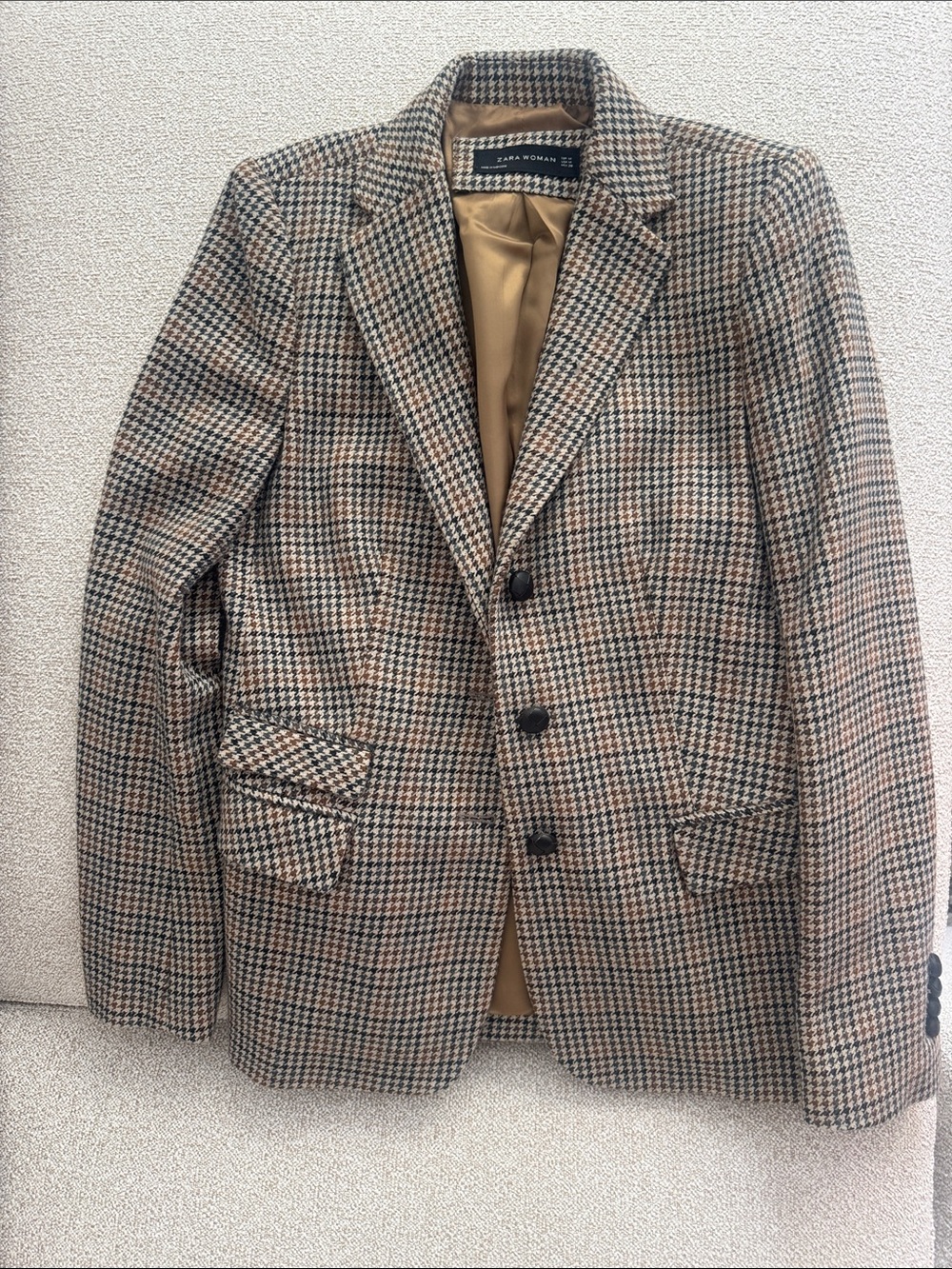 Zara Houndstooth Blazer in Brown, Black, Cream
